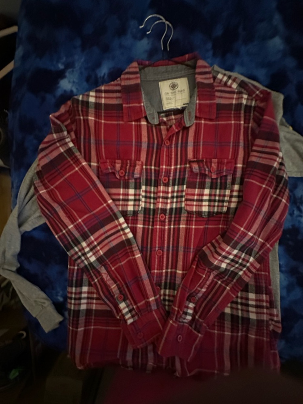 on the byas Red Plaid Button Down Shirt with Blue Accents